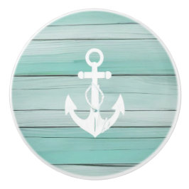 Pomo De Cerámica Cuchillo de Cajón azul Aqua Blue Anchor Faux Wood 