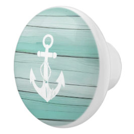 Pomo De Cerámica Cuchillo de Cajón azul Aqua Blue Anchor Faux Wood 