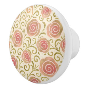 Pomo De Cerámica Cuento de Hadas Princesa Rosas Rosa y Oro