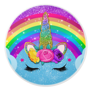 Pomo De Cerámica Cuerno de Unicornio Brillante con Destellos en la 