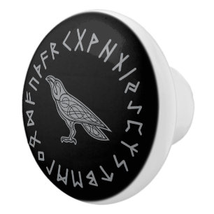 Pomo De Cerámica Cuervo Cuervo Odín Mitología Vikinga runas rúnico