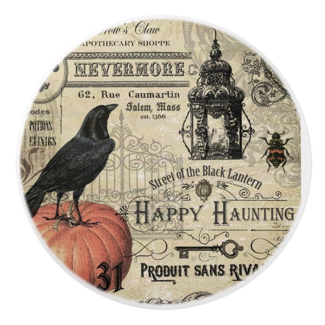 Pomo De Cerámica cuervo y calabaza modernos de Halloween del (Anverso)