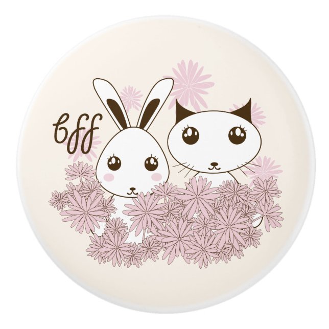 Pomo De Cerámica Cuidada habitación de Chicas de amigos de animales (Anverso)