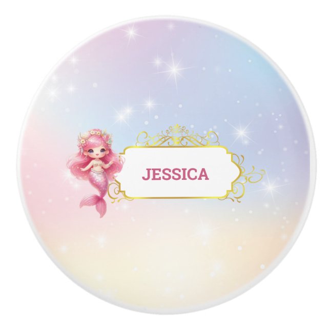 Pomo De Cerámica Cumpleaños mágico de la sirena bajo el mar (Anverso)