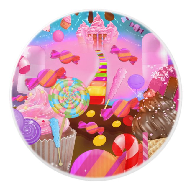 Pomo De Cerámica Cupcakes de fantasía de Candy Land y tema de dulce (Anverso)