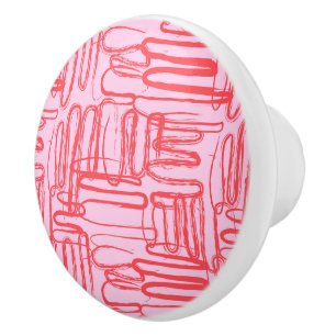 Pomo De Cerámica Curva Rosa Ondulada Garabato Abstracto Moderno