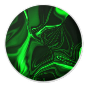 Pomo De Cerámica Curvas y pliega níquel verde en fondo oscuro.