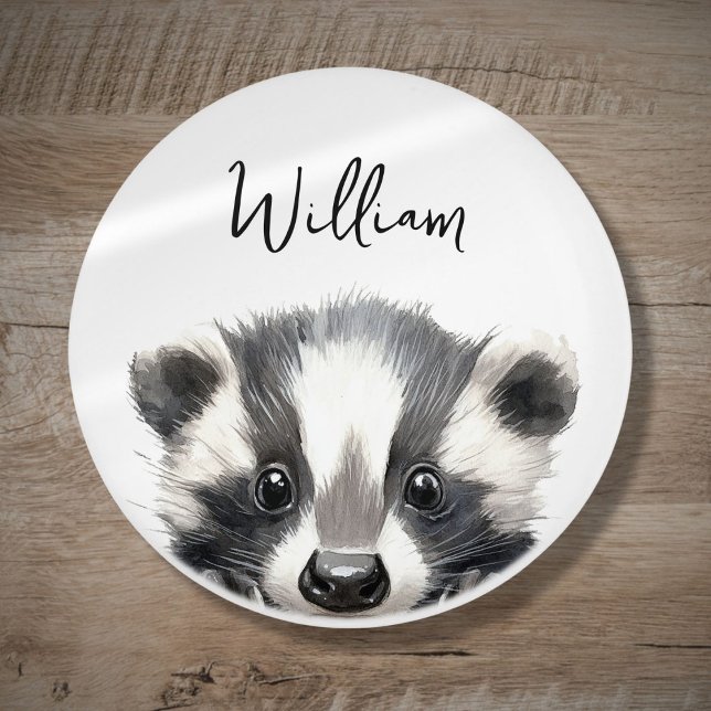 Pomo De Cerámica Cuta acuarela Woodland Badger Nursery Room (Cute Watercolor Woodland Badger Nursery Room Ceramic Knob)
