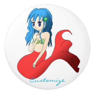 Pomo De Cerámica Cuta sirena de cabello azul Thunder_Cove