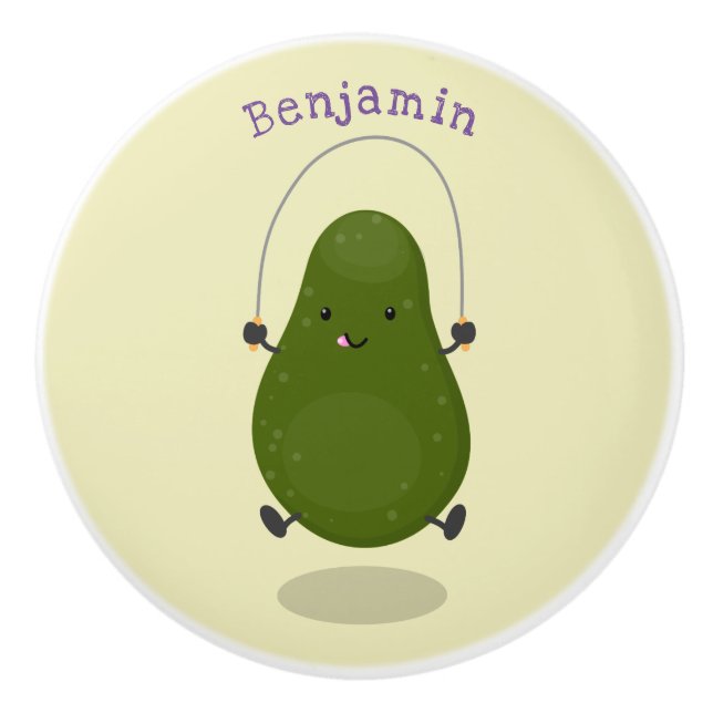 Pomo De Cerámica Cute aguacate salto cuerda personalizado ilustraci (Anverso)