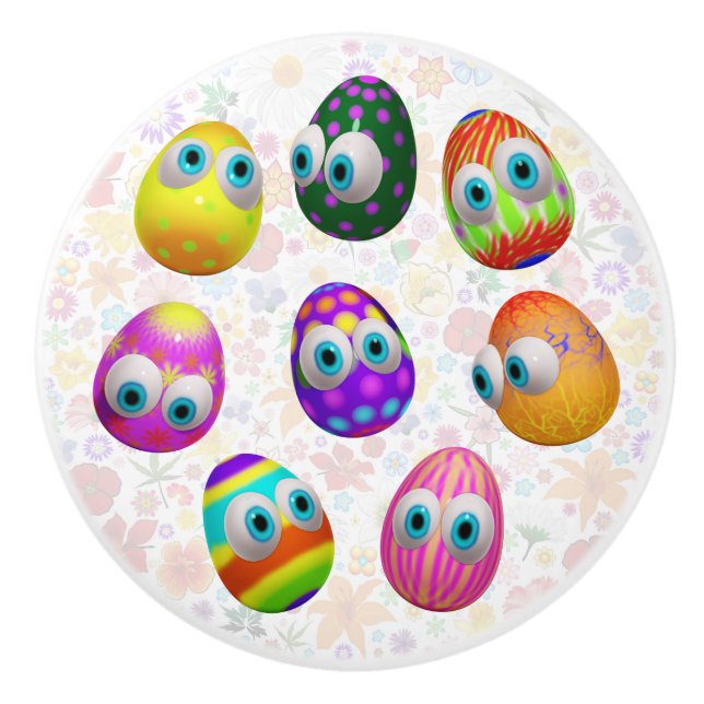 Pomo De Cerámica Cute and Funny Easter Eggs Cartoon (Anverso)