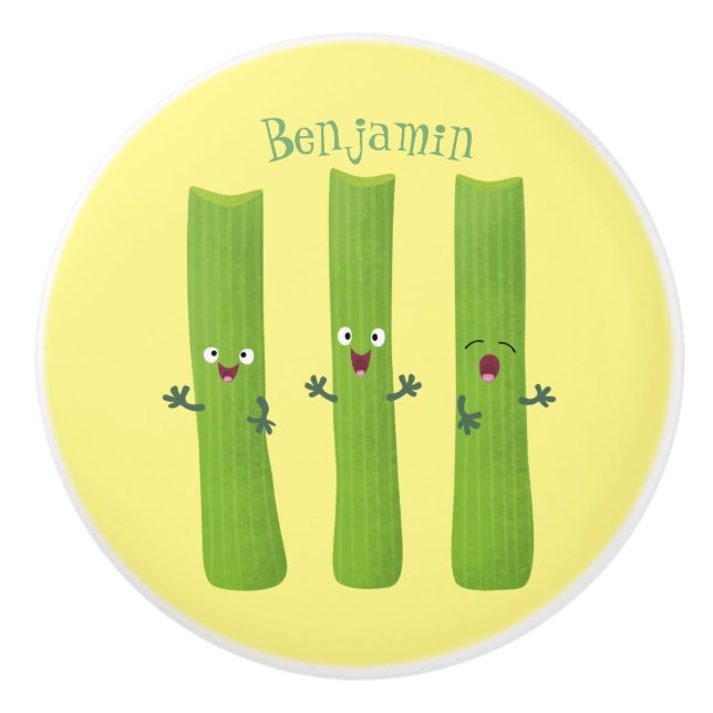 Pomo De Cerámica Cute apio palitos trio verduras personalizados (Anverso)