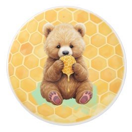 Pomo De Cerámica Cute Baby Bear Cup eating Honey