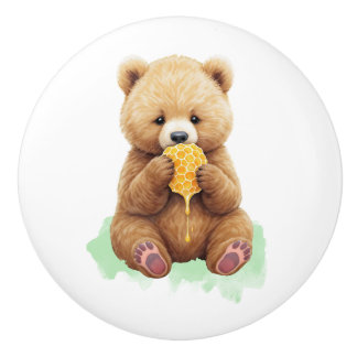 Pomo De Cerámica Cute Baby Bear Cup eating Honey