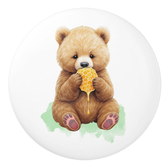 Pomo De Cerámica Cute Baby Bear Cup eating Honey (Anverso)