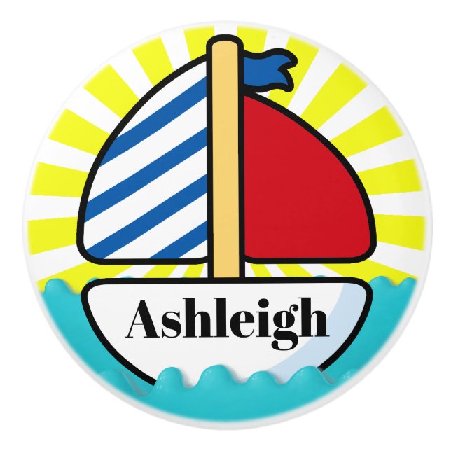 Pomo De Cerámica Cute Beach Sailboat Ceramic Knob (Anverso)