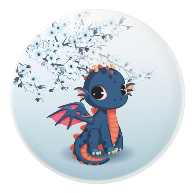 Pomo De Cerámica Cute Blue Chibi Dragon Ceramic Knob (Anverso)