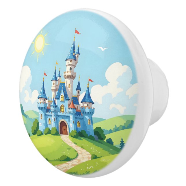 Pomo De Cerámica Cute castillo azul y blanco (Derecha)
