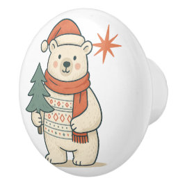 Pomo De Cerámica Cute Christmas Polar Bear Scandinavian Winter