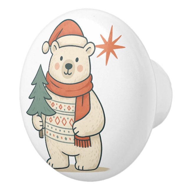 Pomo De Cerámica Cute Christmas Polar Bear Scandinavian Winter  (Derecha)