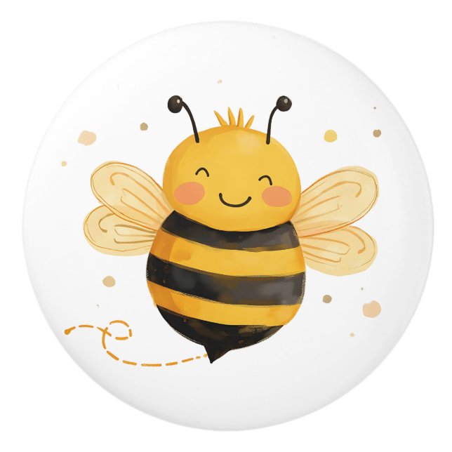 Pomo De Cerámica Cute Chubby Bumblebee "Bee Happy"  (Anverso)