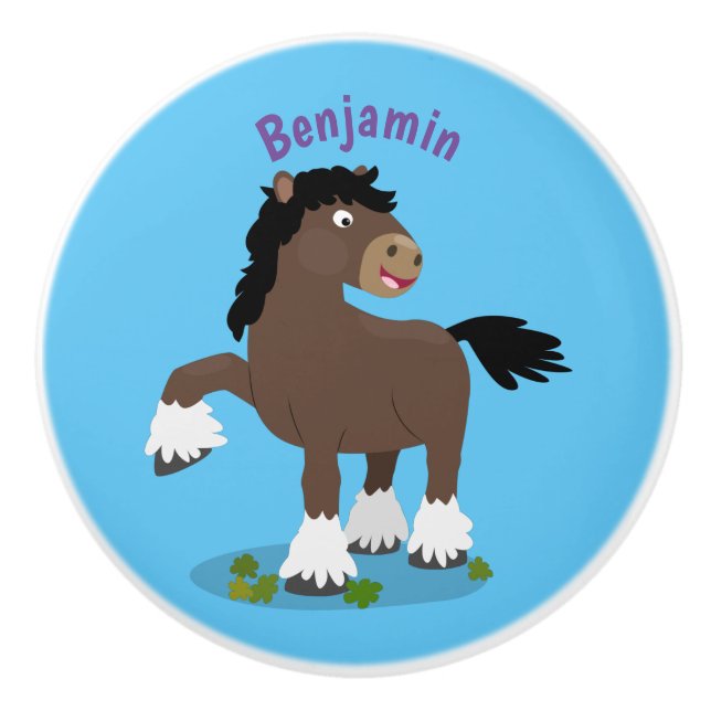 Pomo De Cerámica Cute Clydesdale personalizado de caballo ilustraci (Anverso)