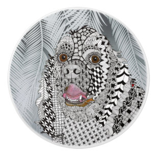 Pomo De Cerámica Cute Cocker blanco y negro perilla de perro españo