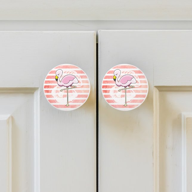 Pomo De Cerámica Cute Coral Peach Flamingo rayado (Subido por el creador)