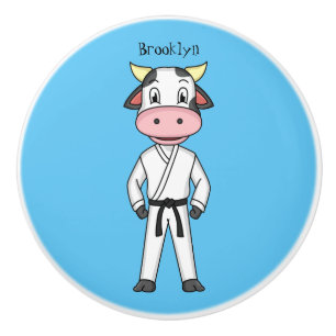 Pomo De Cerámica Cute cow in kung fu suit cartoon 