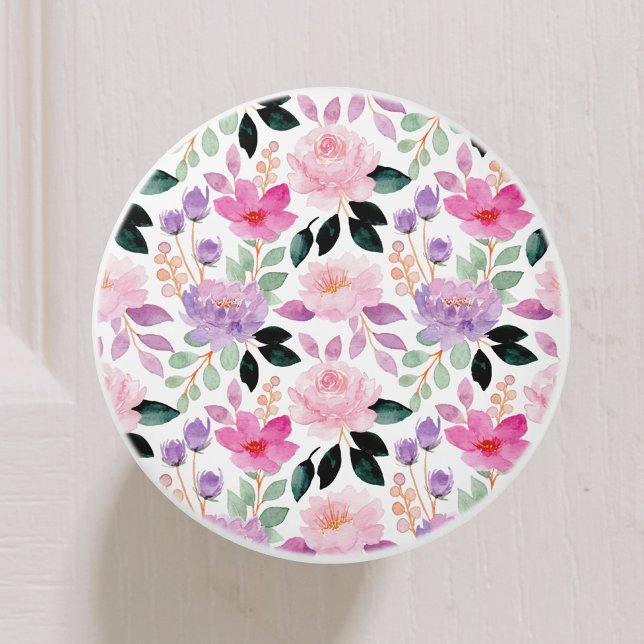 Pomo De Cerámica Cute Floral Botánica acuarela (Subido por el creador)