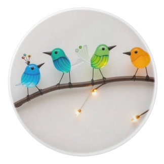 Pomo De Cerámica Cute Glass Birds on Branch