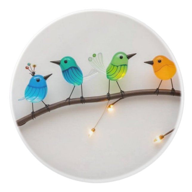 Pomo De Cerámica Cute Glass Birds on Branch (Anverso)