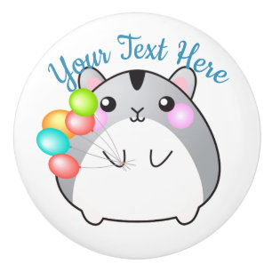 Pomo De Cerámica Cute Gray Kawaii Hamster