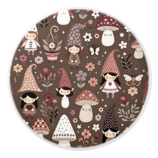 Pomo De Cerámica Cute Hadas Marrones Caprichosas Gnomos Elfos