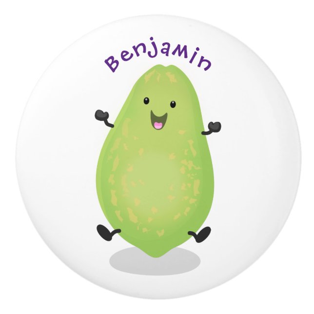 Pomo De Cerámica Cute kawaii papaya paw personalizado ilustracion (Anverso)