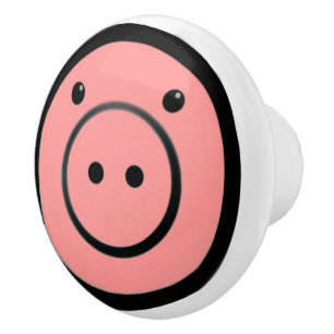 Pomo De Cerámica Cute Kawaii Pink Piggy Pig Face Delantera Cerámica
