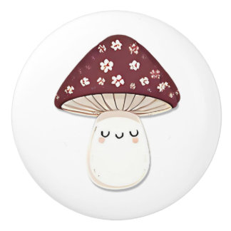 Pomo De Cerámica Cute Kawaii Whimsical Brown Mushroom