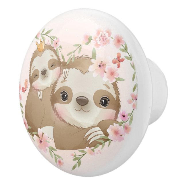 Pomo De Cerámica Cute Mama y Baby Sloth Ceramic Knob (Derecha)