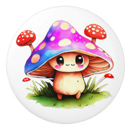 Pomo De Cerámica Cute Mushroom