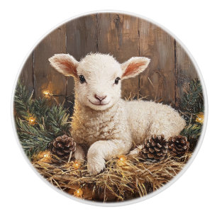 Pomo De Cerámica Cute Navidades Lamb Rústica Pintura