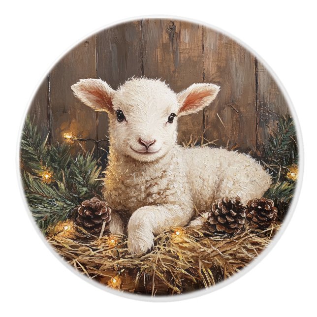 Pomo De Cerámica Cute Navidades Lamb Rústica Pintura (Anverso)