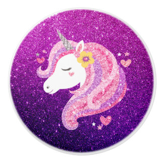 Pomo De Cerámica Cute Purpurina Unicorn