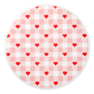 Pomo De Cerámica Cute Retro Corazón Rosa Patrón de Cuadro Gingham