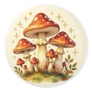 Pomo De Cerámica Cute Whimsical Cottage Core Mushrooms