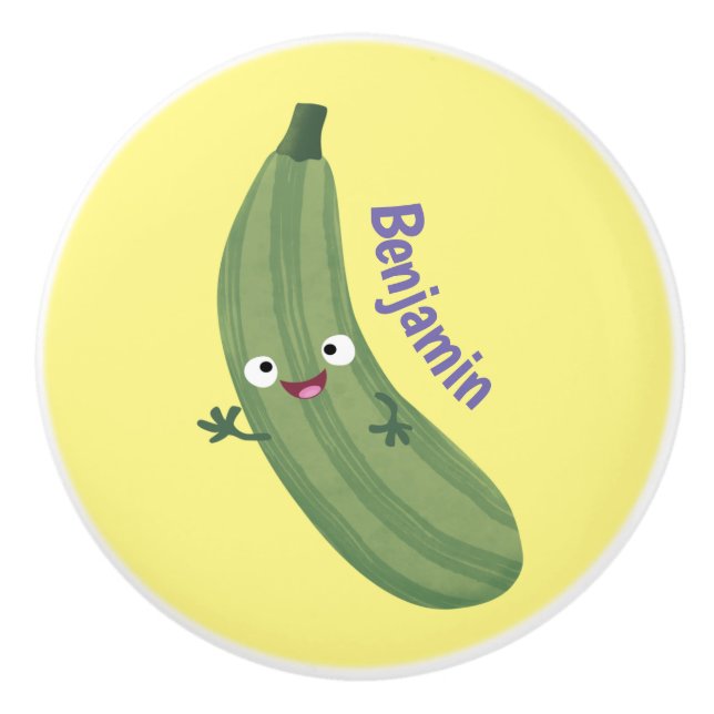 Pomo De Cerámica Cute zucchini feliz personalizado ilustracion (Anverso)