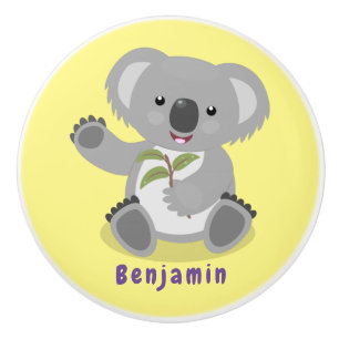 Pomo De Cerámica Cuto feliz koala saludando al ilustracion personal