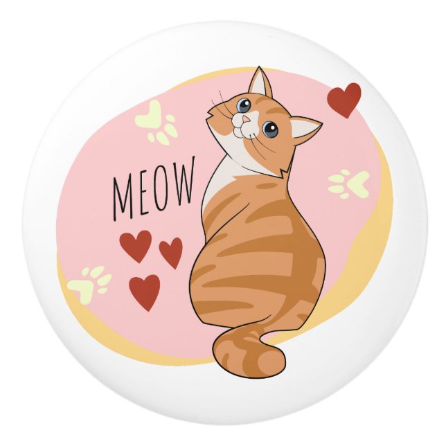 Pomo De Cerámica Cuto naranja gato (Anverso)