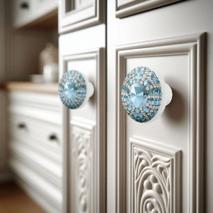 Pomo De Cerámica Cyan Faux Gemstones Orb