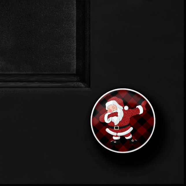 Pomo De Cerámica Dabbing Red Plaid Santa Claus | Búfalo Rústico div (Subido por el creador)