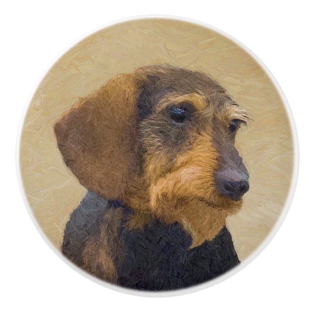 Pomo De Cerámica Dachshund (Cabezal alambrada) Pintura original de  (Anverso)